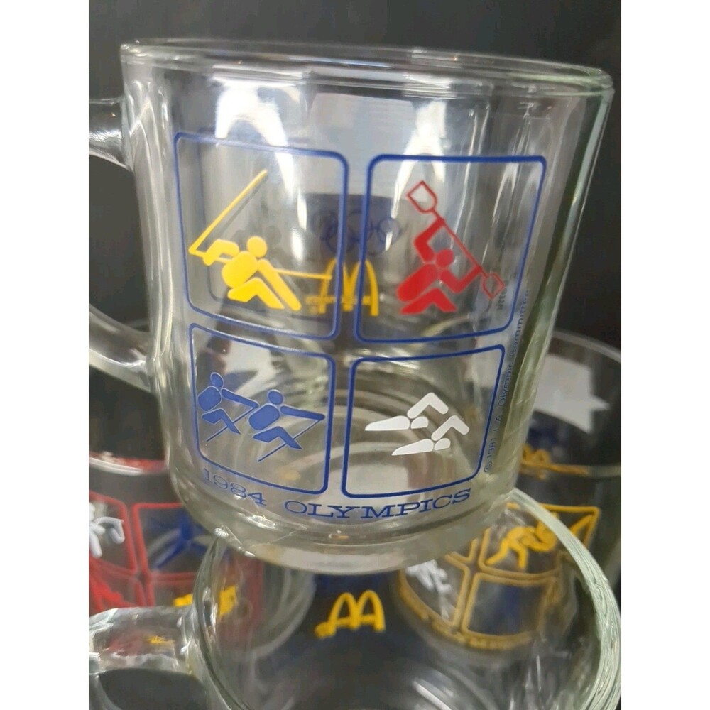 4 Vintage 1984 McDonalds Olympic Glass Coffee Mugs  Los Angeles -  All Different - Picture 3 of 16